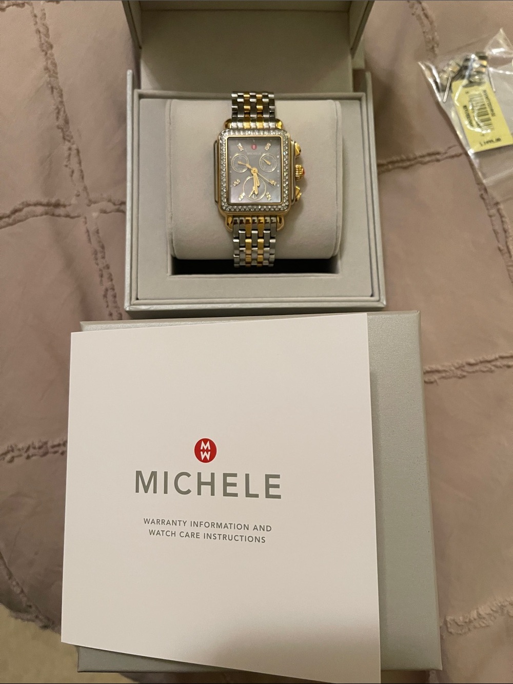 ❤️❤️❤️Michele Two-Tone Square Diamond-Trim Women’s Bracelet Watch❤️❤️❤️ - Picture 13 of 14
